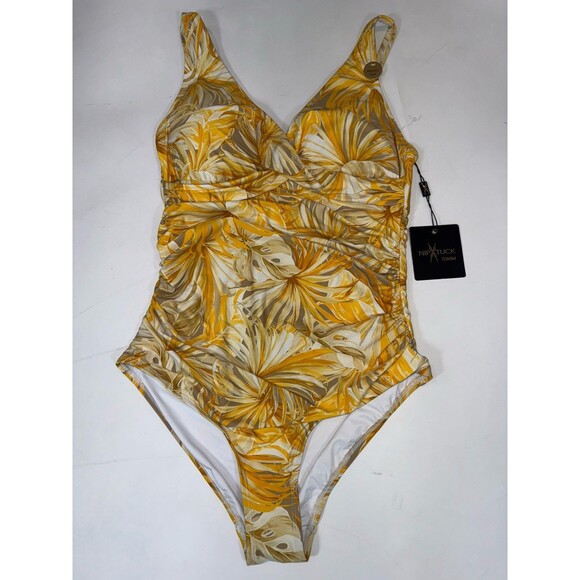Niptuck Swimsuit Gold Yellow Floral Palm Print Multifit Cup Women 8 NWT - Picture 9 of 16